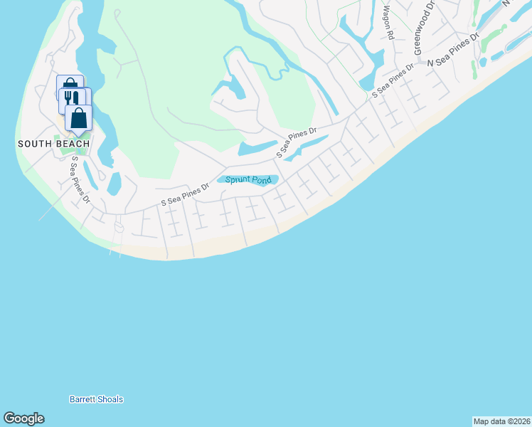 map of restaurants, bars, coffee shops, grocery stores, and more near 14 Seaside Sparrow Road in Hilton Head Island