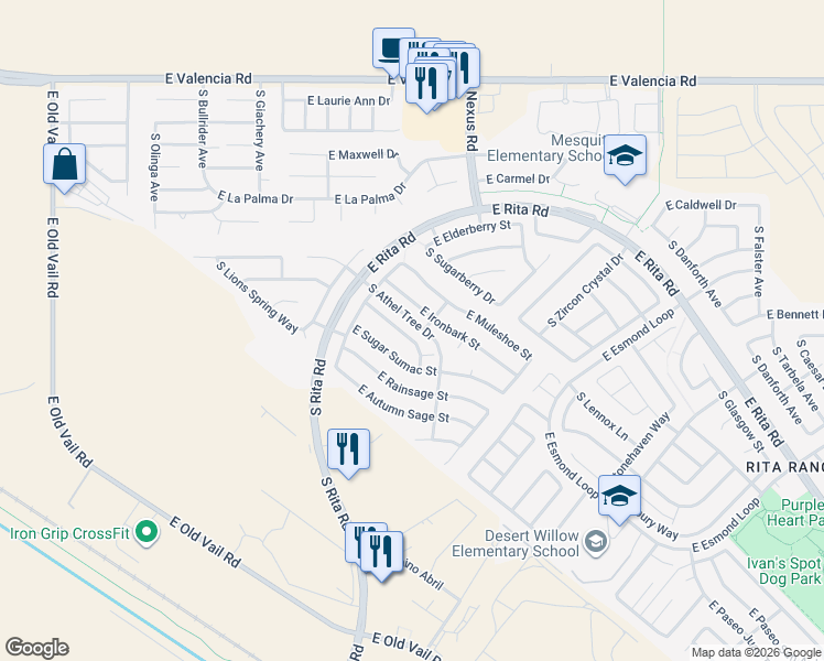 map of restaurants, bars, coffee shops, grocery stores, and more near 9049 East Orchid Vine Drive in Tucson