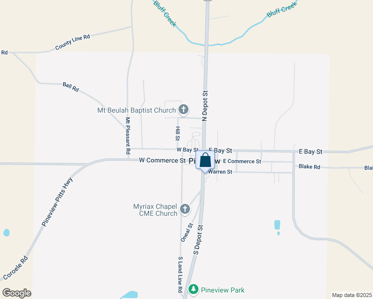 map of restaurants, bars, coffee shops, grocery stores, and more near 111 West Bay Street in Pineview
