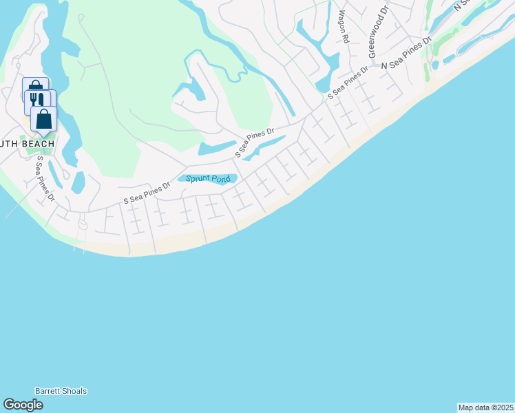 map of restaurants, bars, coffee shops, grocery stores, and more near 11 Seaside Sparrow Road in Hilton Head Island