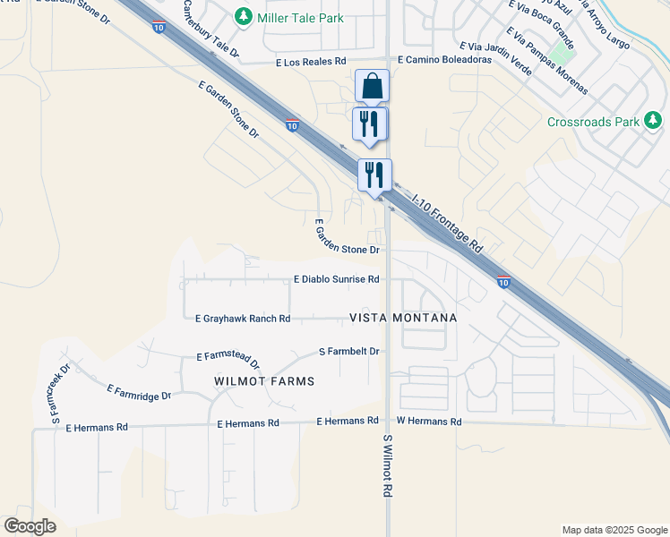 map of restaurants, bars, coffee shops, grocery stores, and more near 6193 East Diablo Sunrise Road in Tucson