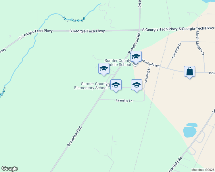 map of restaurants, bars, coffee shops, grocery stores, and more near 439 Bumphead Road in Americus