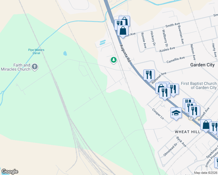 map of restaurants, bars, coffee shops, grocery stores, and more near 33 Hawkinsville Road in Savannah