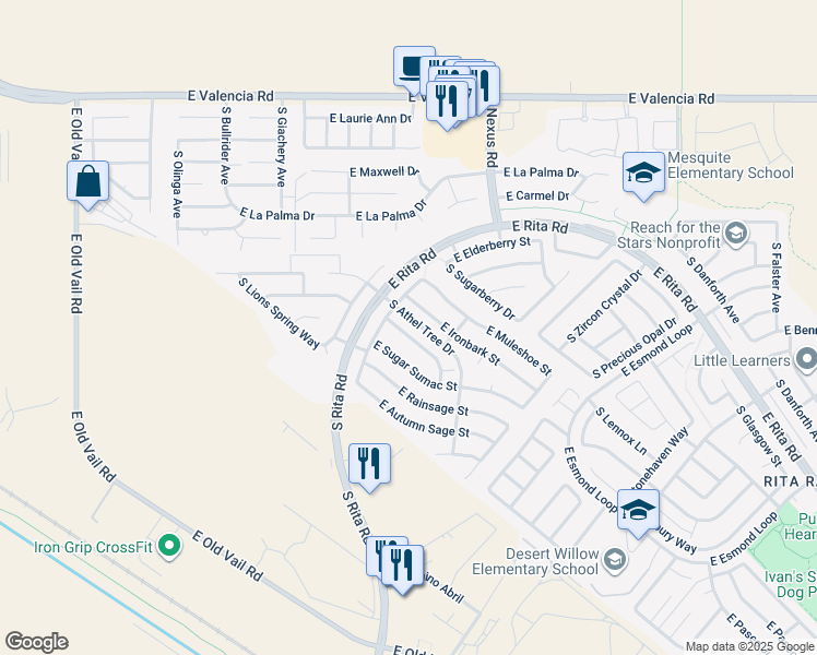 map of restaurants, bars, coffee shops, grocery stores, and more near 8995 East Orchid Vine Drive in Tucson