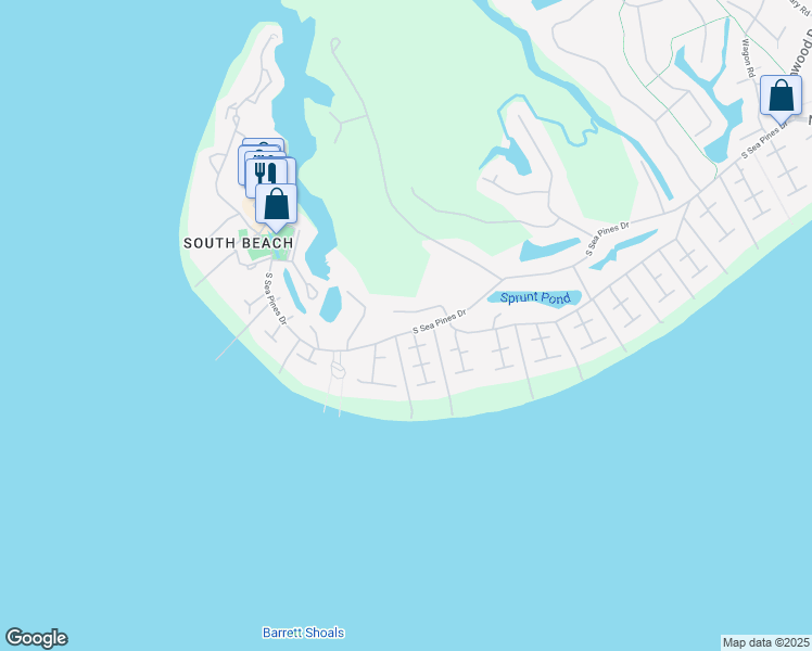 map of restaurants, bars, coffee shops, grocery stores, and more near 82 South Sea Pines Drive in Hilton Head Island