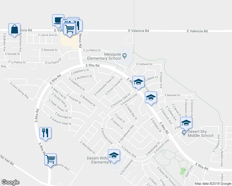 map of restaurants, bars, coffee shops, grocery stores, and more near 9420 East Marquis Diamond Lane in Tucson