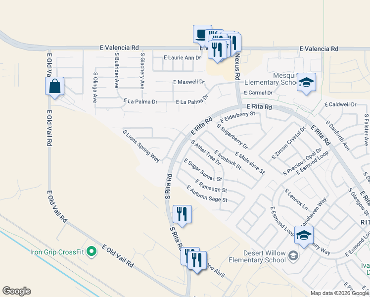 map of restaurants, bars, coffee shops, grocery stores, and more near 7704 South Trumpet Vine Avenue in Tucson