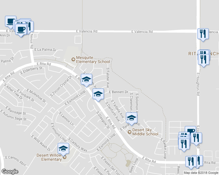 map of restaurants, bars, coffee shops, grocery stores, and more near 7691 South Falster Avenue in Tucson