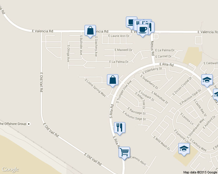 map of restaurants, bars, coffee shops, grocery stores, and more near 8841 East Lions Spring Place in Tucson