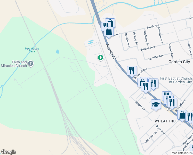 map of restaurants, bars, coffee shops, grocery stores, and more near 33 Hawkinsville Road in Savannah