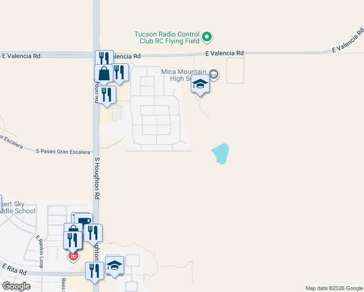map of restaurants, bars, coffee shops, grocery stores, and more near 10660 East Mackenzie Willow Place in Tucson