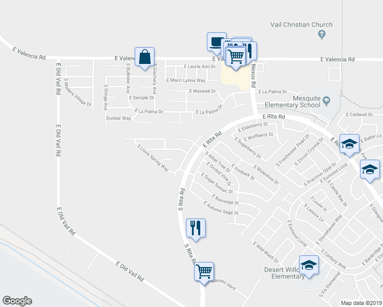 map of restaurants, bars, coffee shops, grocery stores, and more near 7704 South Trumpet Vine Avenue in Tucson