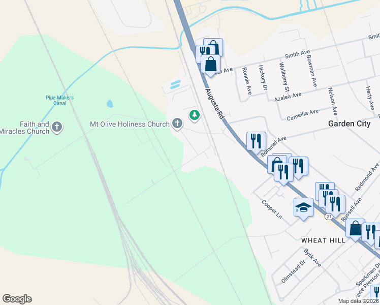 map of restaurants, bars, coffee shops, grocery stores, and more near 33 Hawkinsville Road in Savannah