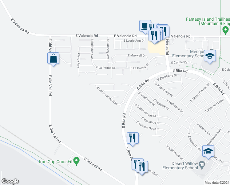 map of restaurants, bars, coffee shops, grocery stores, and more near 8822 East Mountain Spring Drive in Tucson