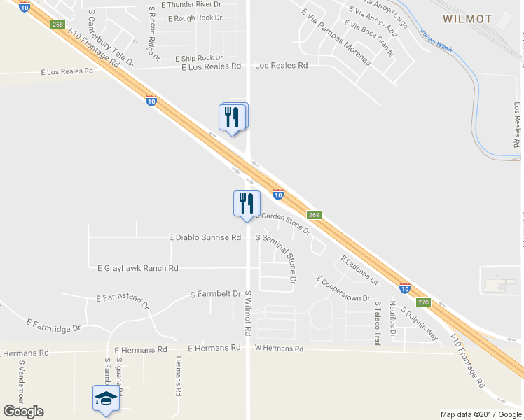 map of restaurants, bars, coffee shops, grocery stores, and more near 6320 East Garden Stone Drive in Tucson