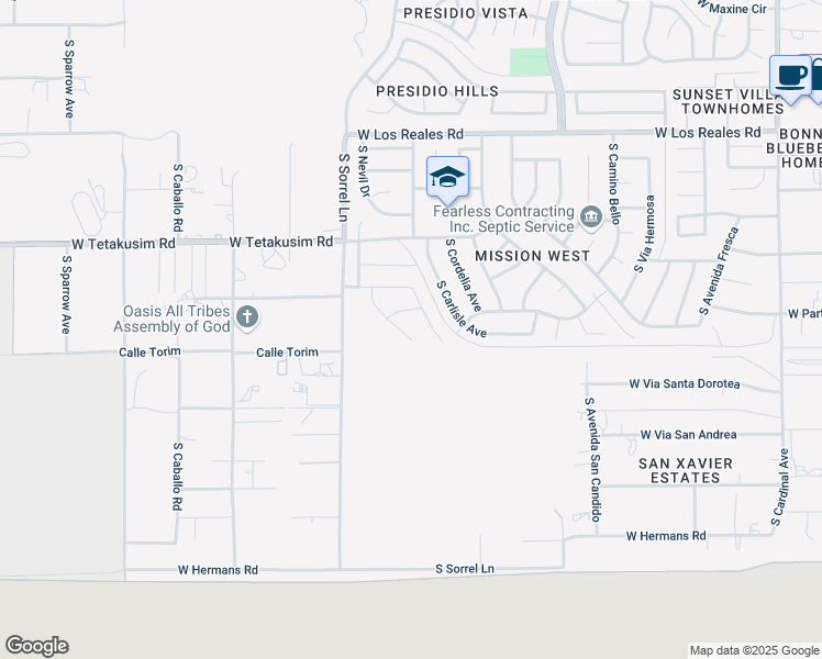 map of restaurants, bars, coffee shops, grocery stores, and more near 7673 West Bosworth Field Way in Tucson