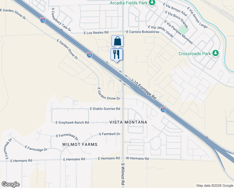 map of restaurants, bars, coffee shops, grocery stores, and more near 7710 South Wilmot Road in Tucson