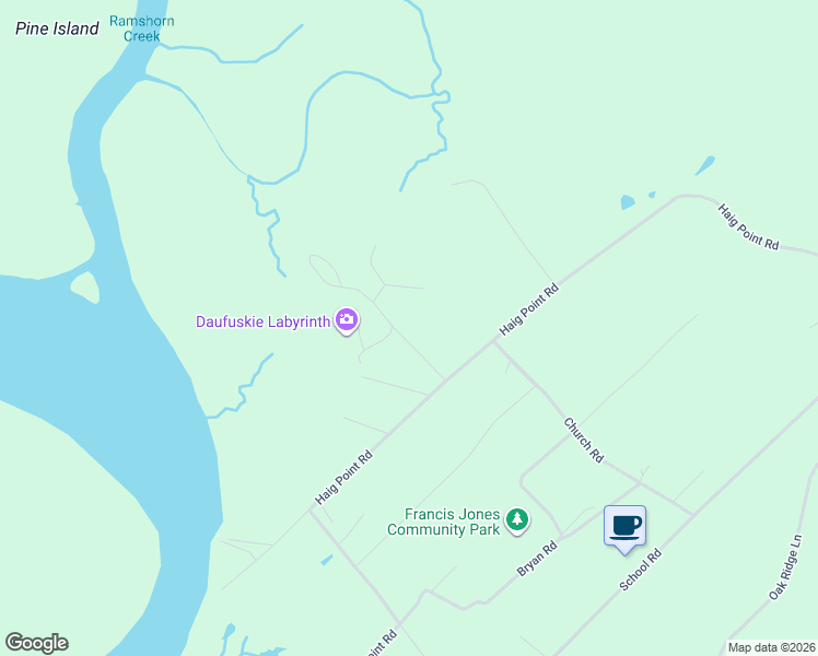 map of restaurants, bars, coffee shops, grocery stores, and more near 54 Maryfield Road in Daufuskie Island