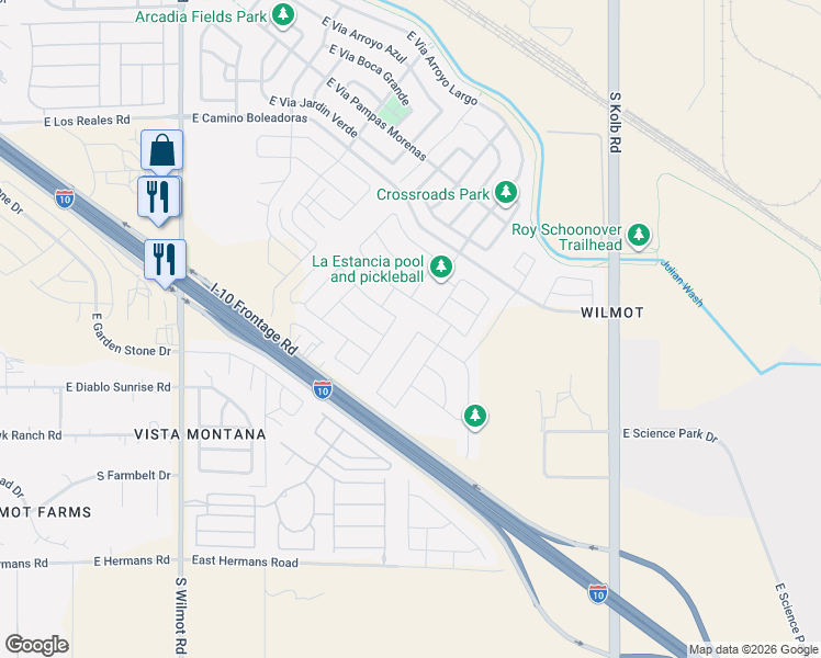 map of restaurants, bars, coffee shops, grocery stores, and more near East Camino Boleadoras in Tucson