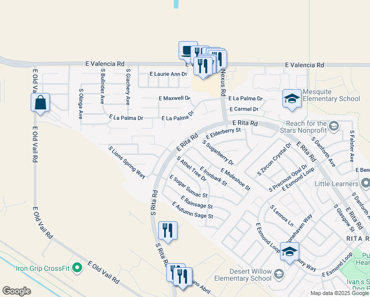 map of restaurants, bars, coffee shops, grocery stores, and more near 7632 South Trumpet Vine Avenue in Tucson