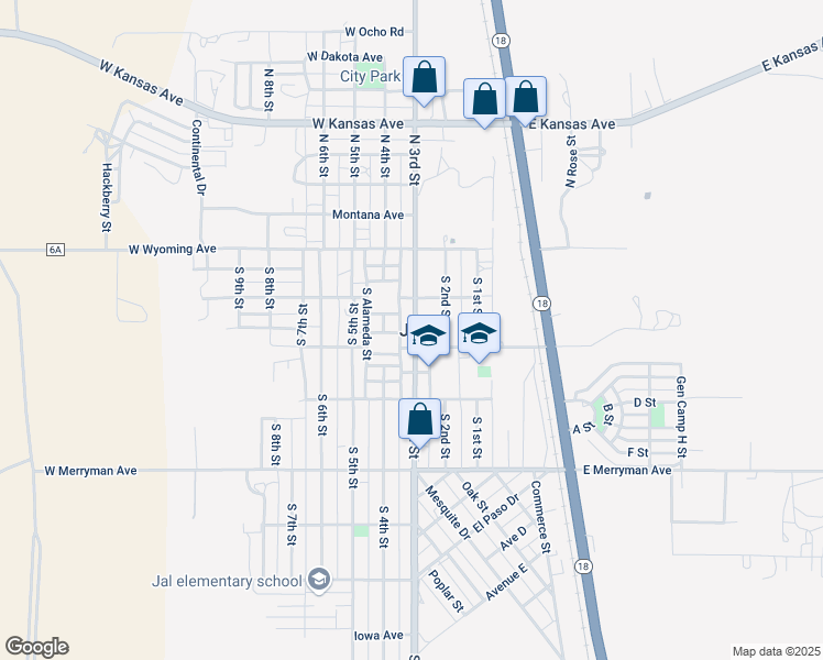 map of restaurants, bars, coffee shops, grocery stores, and more near in Jal