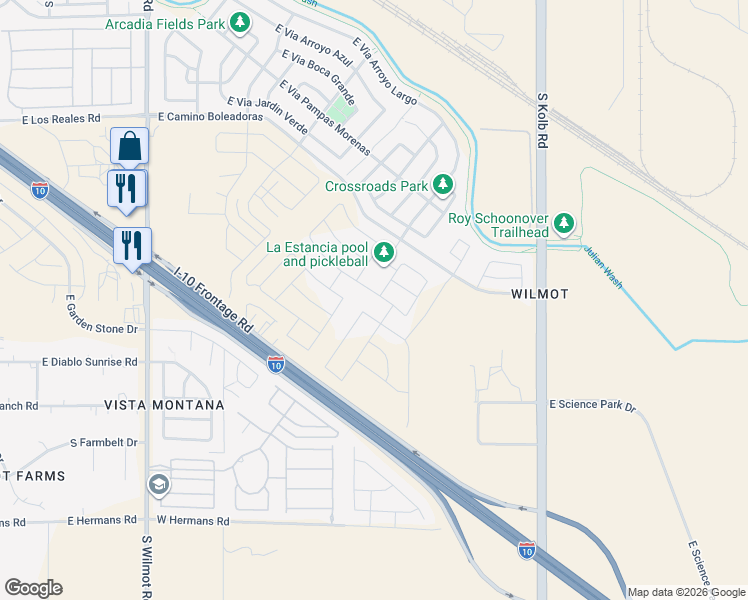 map of restaurants, bars, coffee shops, grocery stores, and more near East Camino Boleadoras in Tucson