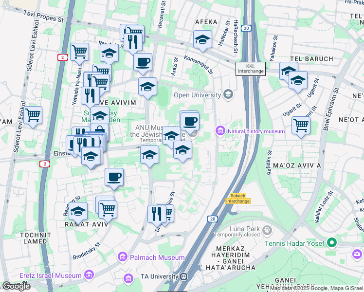 map of restaurants, bars, coffee shops, grocery stores, and more near in Tel Aviv-Yafo