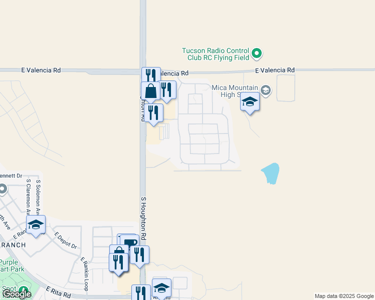 map of restaurants, bars, coffee shops, grocery stores, and more near 7618 Hinds Willow Way in Tucson