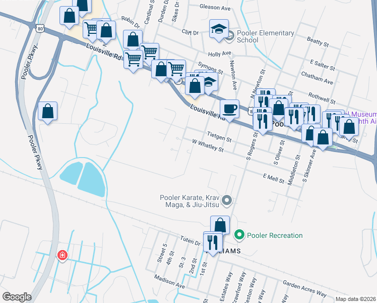 map of restaurants, bars, coffee shops, grocery stores, and more near 409 Winskie Road in Pooler