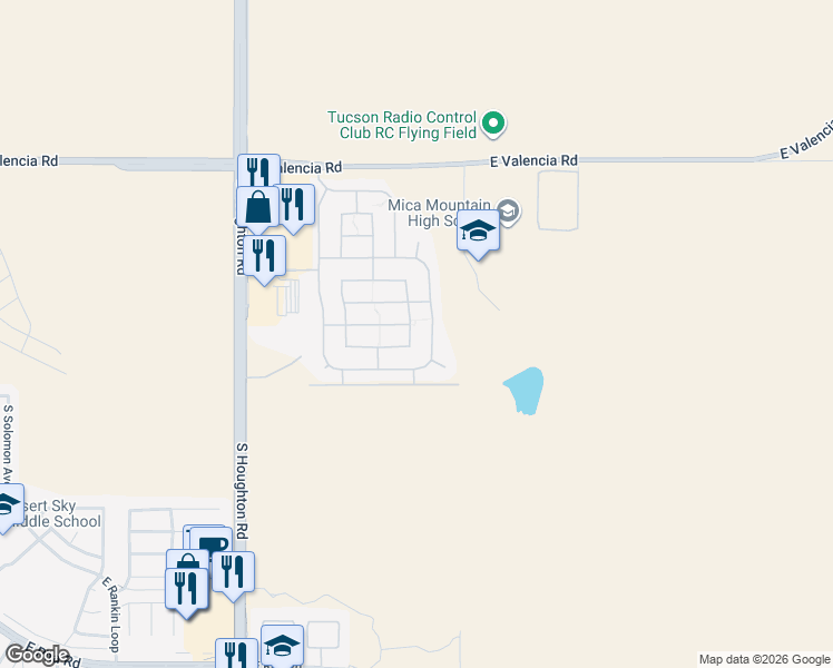 map of restaurants, bars, coffee shops, grocery stores, and more near 7615 Little Tree Willow Drive in Tucson