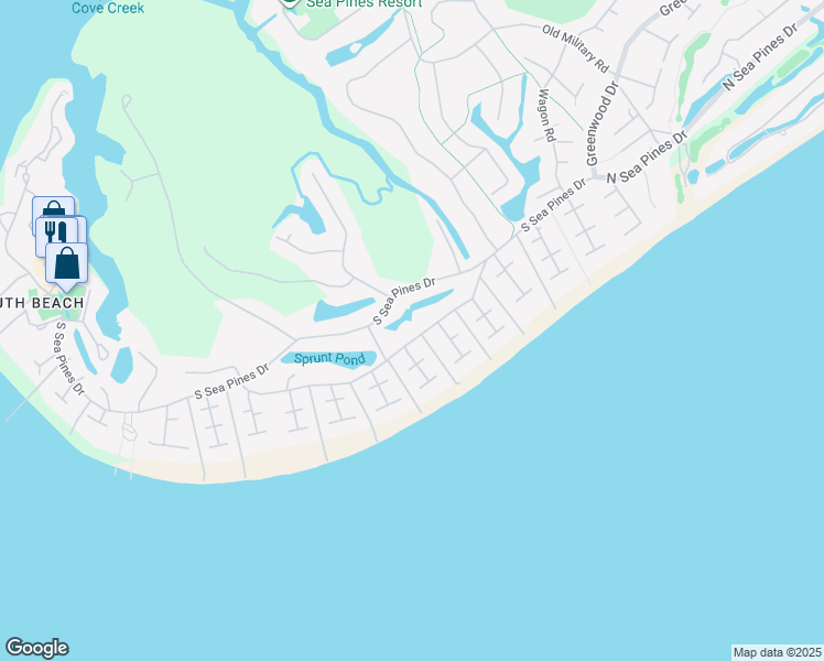 map of restaurants, bars, coffee shops, grocery stores, and more near 16 South Beach Lane in Hilton Head Island