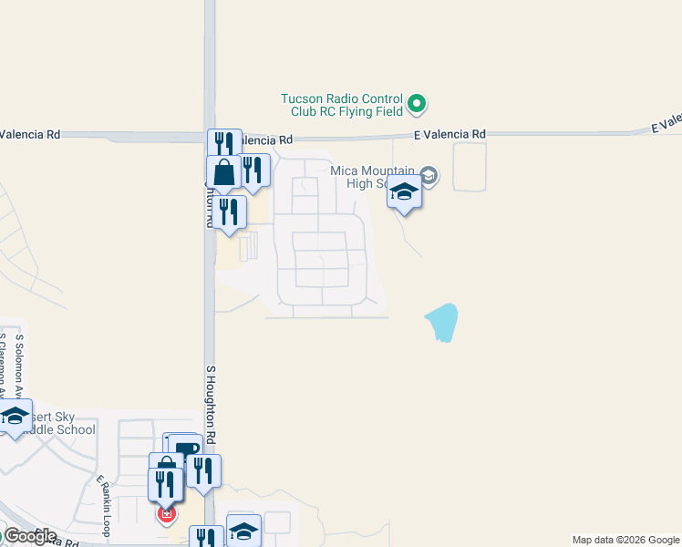 map of restaurants, bars, coffee shops, grocery stores, and more near 7615 Little Tree Willow Drive in Tucson