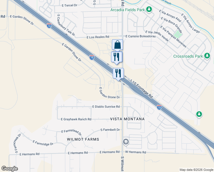 map of restaurants, bars, coffee shops, grocery stores, and more near 7668 South Wilmot Road in Tucson