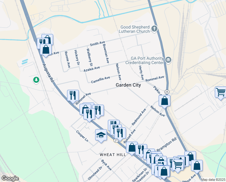 map of restaurants, bars, coffee shops, grocery stores, and more near 87 Rommel Avenue in Savannah