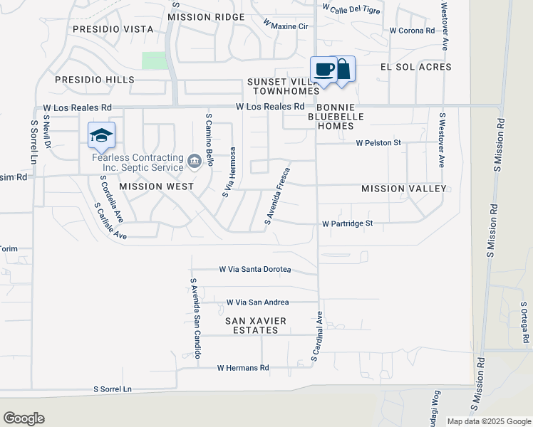 map of restaurants, bars, coffee shops, grocery stores, and more near 3020 West Partridge Street in Tucson
