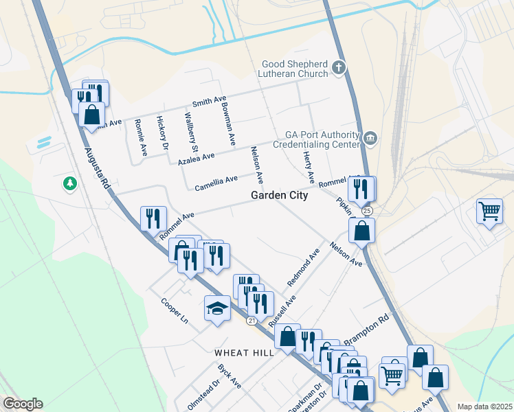 map of restaurants, bars, coffee shops, grocery stores, and more near 87 Rommel Avenue in Savannah