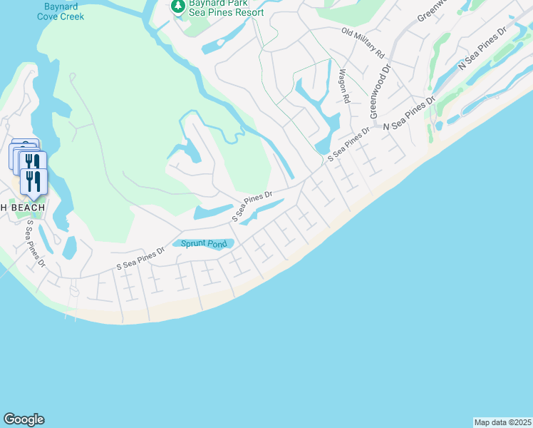 map of restaurants, bars, coffee shops, grocery stores, and more near 16 South Beach Lane in Hilton Head Island
