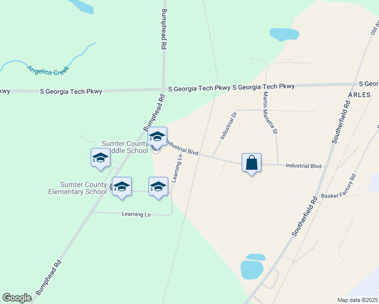 map of restaurants, bars, coffee shops, grocery stores, and more near 483 Industrial Boulevard in Americus