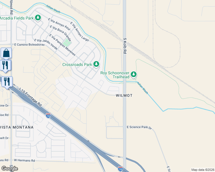 map of restaurants, bars, coffee shops, grocery stores, and more near 7524 South Circulo Rio Blanco in Tucson
