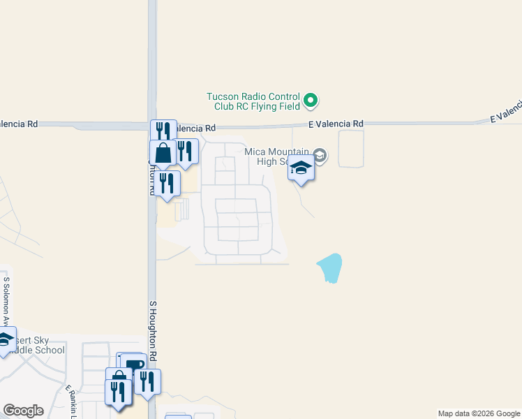 map of restaurants, bars, coffee shops, grocery stores, and more near 7555 Little Tree Willow Drive in Tucson