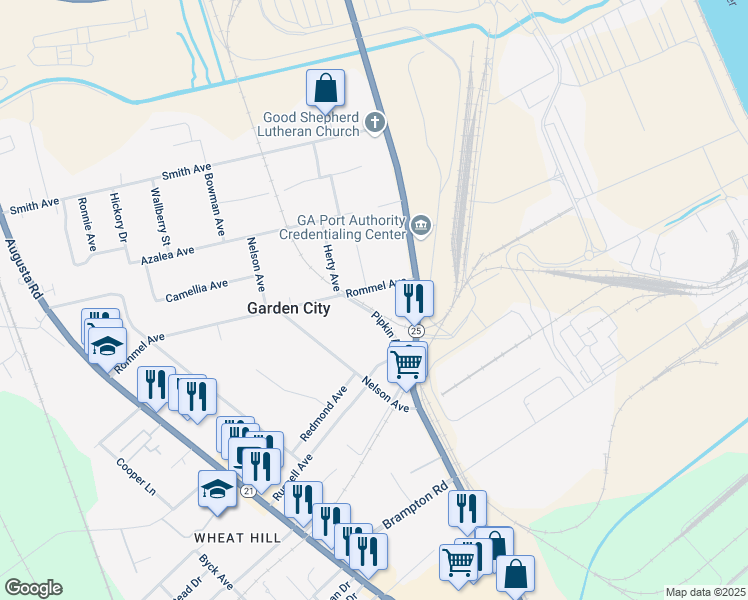 map of restaurants, bars, coffee shops, grocery stores, and more near 19 Rommel Avenue in Garden City