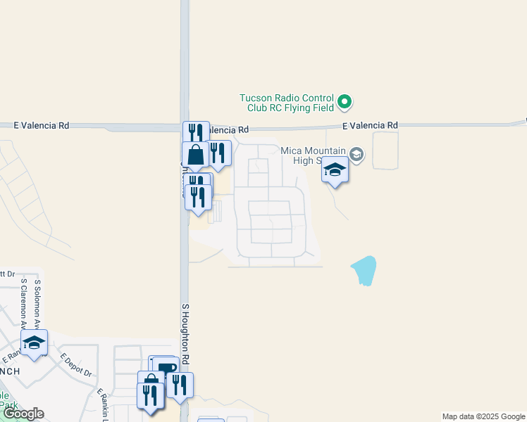 map of restaurants, bars, coffee shops, grocery stores, and more near 10523 East Carolina Willow Lane in Tucson