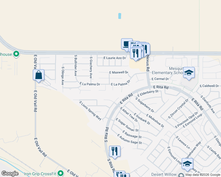 map of restaurants, bars, coffee shops, grocery stores, and more near 7548 South Samandari Court in Tucson
