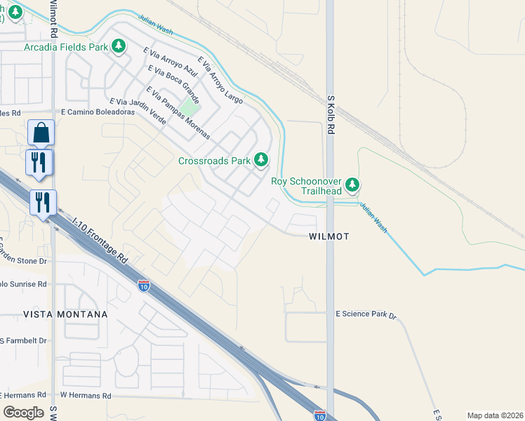 map of restaurants, bars, coffee shops, grocery stores, and more near 7554 South Circulo Rio Blanco in Tucson