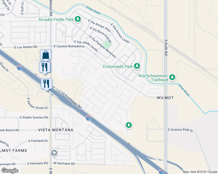 map of restaurants, bars, coffee shops, grocery stores, and more near 6778 East Via Rosmarino in Tucson