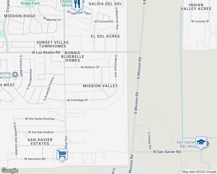 map of restaurants, bars, coffee shops, grocery stores, and more near 2621 West Cranbrook Street in Tucson