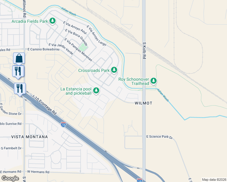 map of restaurants, bars, coffee shops, grocery stores, and more near 7554 South Circulo Rio Blanco in Tucson