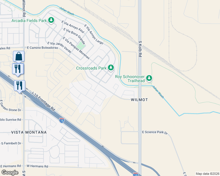 map of restaurants, bars, coffee shops, grocery stores, and more near 7554 South Circulo Rio Blanco in Tucson