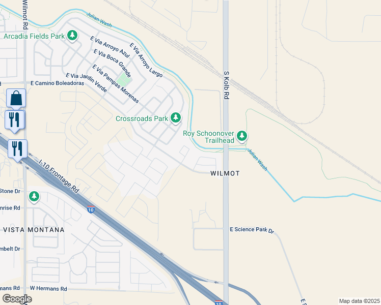 map of restaurants, bars, coffee shops, grocery stores, and more near 7524 South Circulo Rio Blanco in Tucson
