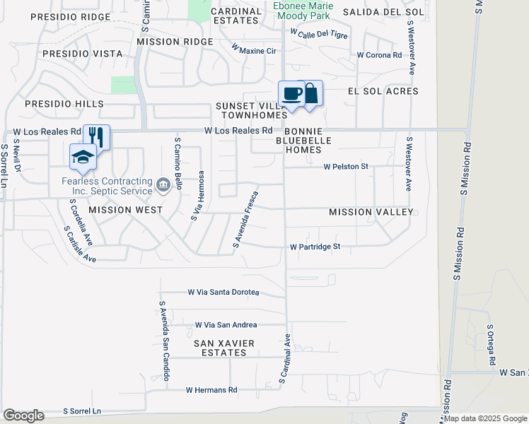map of restaurants, bars, coffee shops, grocery stores, and more near 2941 West Cranbrook Street in Tucson